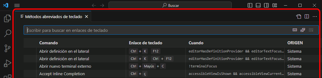 VSC. Crear atajo de teclado