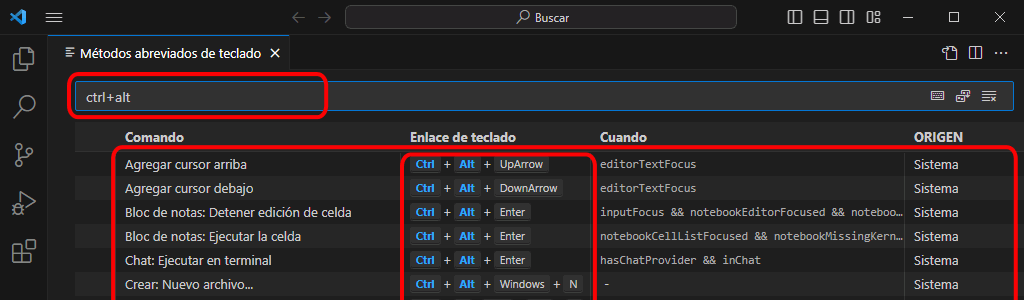 VSC. Crear atajo de teclado
