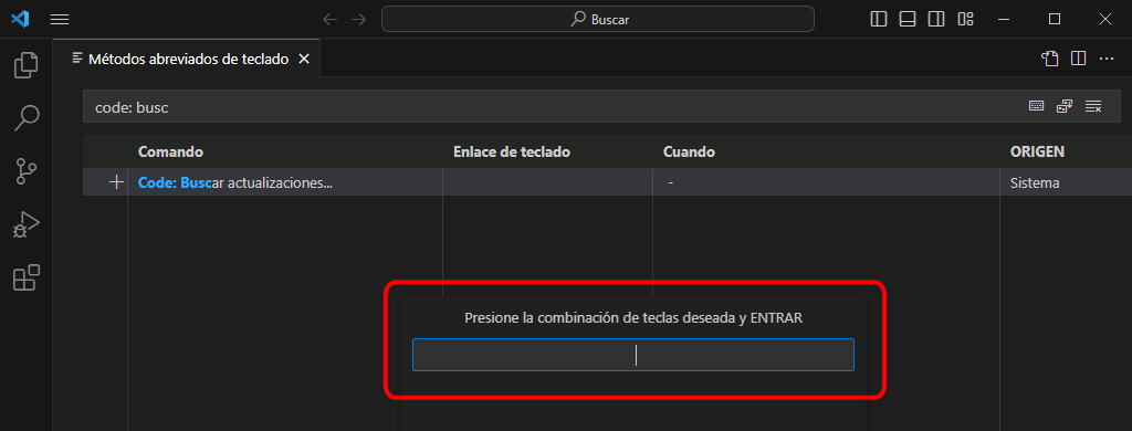 VSC. Crear atajo de teclado
