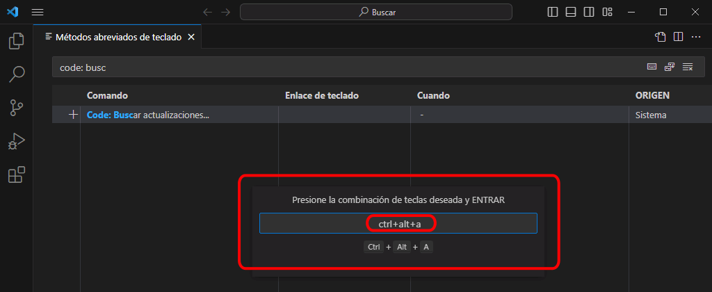 VSC. Crear atajo de teclado