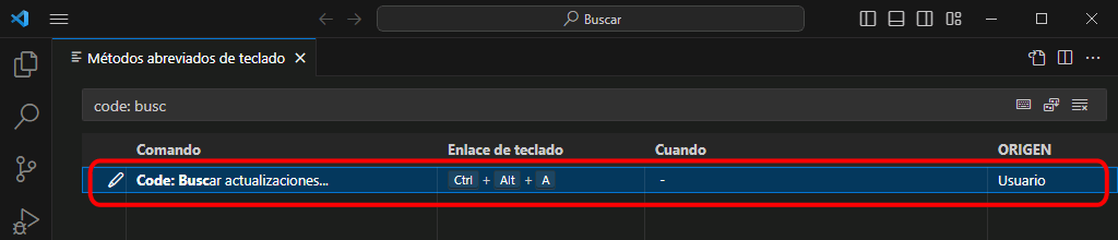 VSC. Crear atajo de teclado