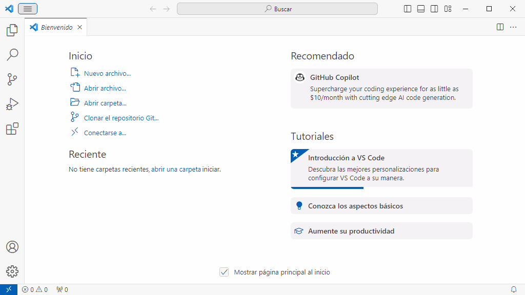 VSC. Tema Light Modern predeterminado