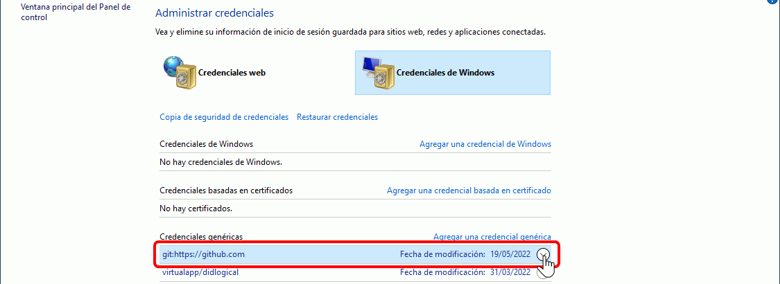 Borrar credencial de Windows