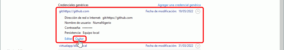 Borrar credencial de Windows