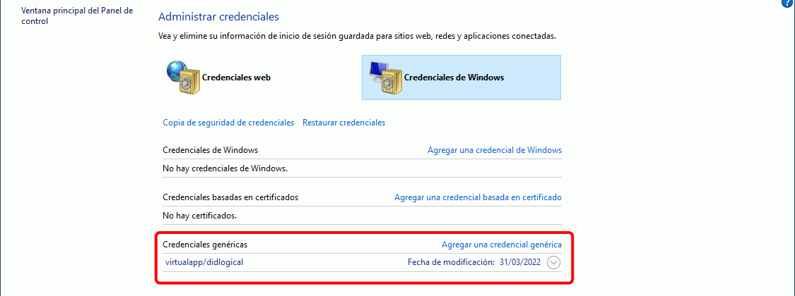 Borrar credencial de Windows