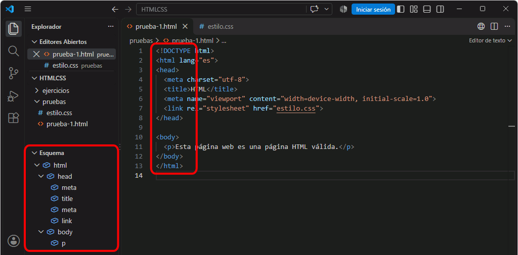Visual Studio Code. Apartados del Explorador en la barra de actividades