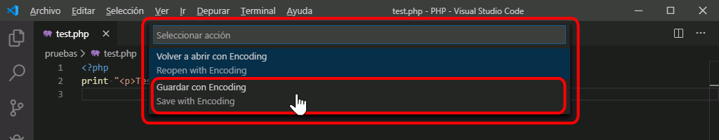 VSC. Modificar juego de caracteres