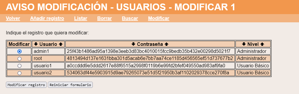 Aviso de modificación