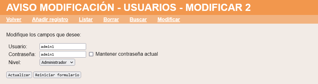 Aviso de modificación