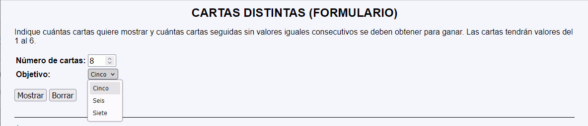 Cartas distintas - Formulario 1