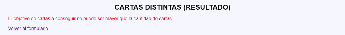 Cartas distintas - Error en formulario