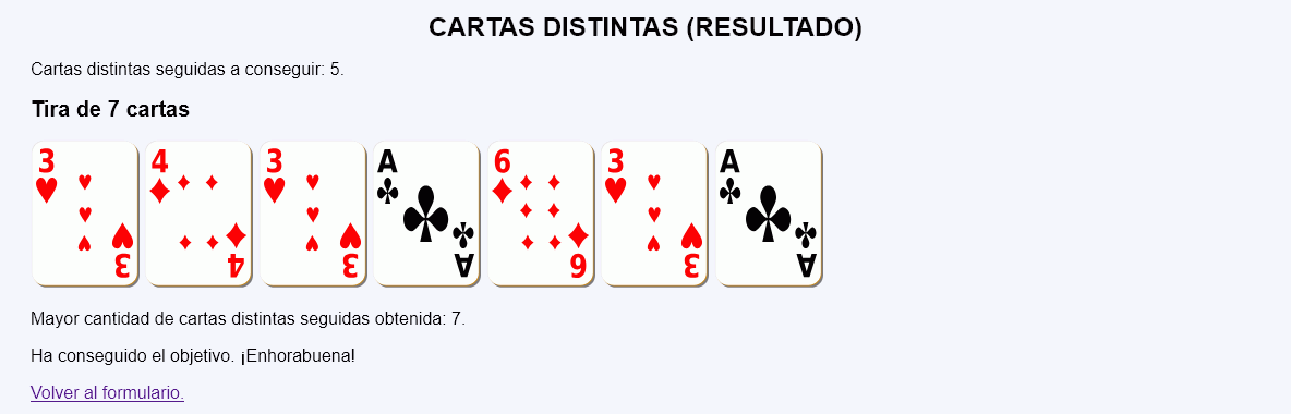 Cartas distintas - Resultado