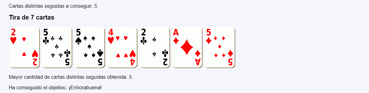 Cartas distintas - Resultado