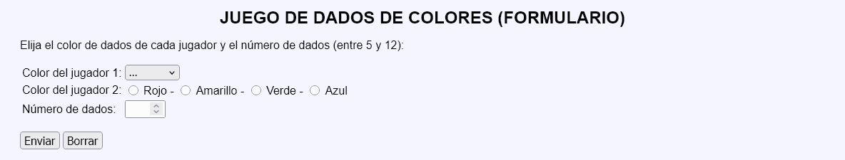 Juego de dados de colores