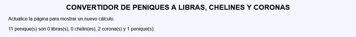 Convertidor de peniques a libras, chelines y coronas.
