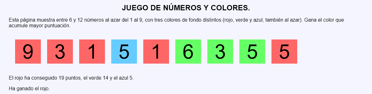 Juego de números y colores