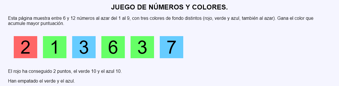 Juego de números y colores