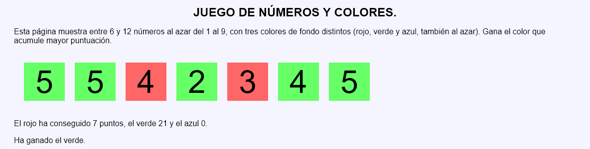 Juego de números y colores