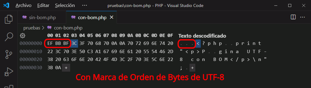 archivo UTF-8 sin BOM