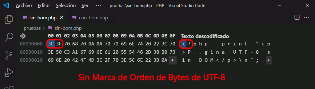 archivo UTF-8 con BOM