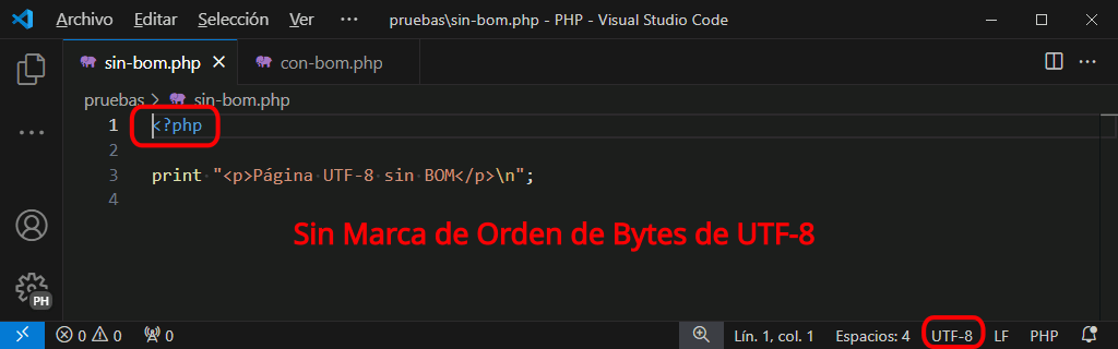 archivo UTF-8 con BOM