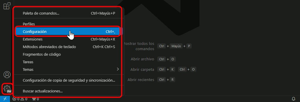 VSC. Modificar preferencias de configuración