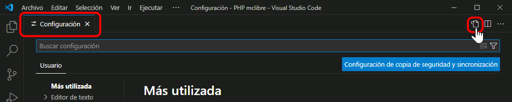 VSC. Modificar preferencias de configuración