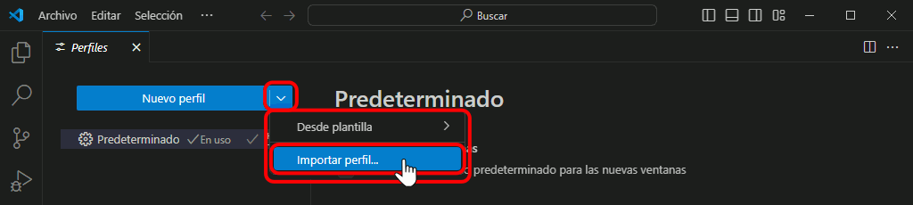 VSC. Importar perfil recomendado