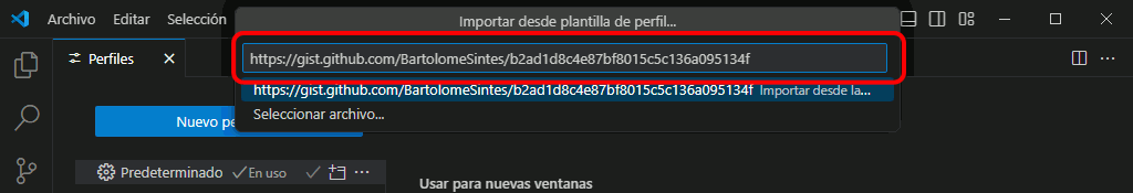 VSC. Importar perfil recomendado