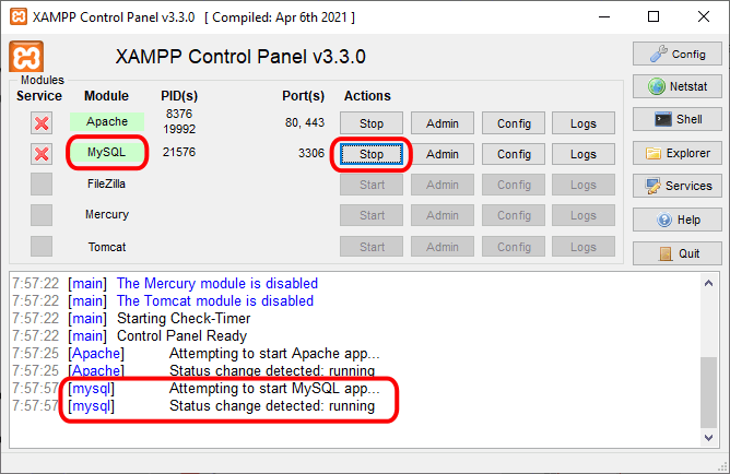 iniciar MariaDB de XAMPP