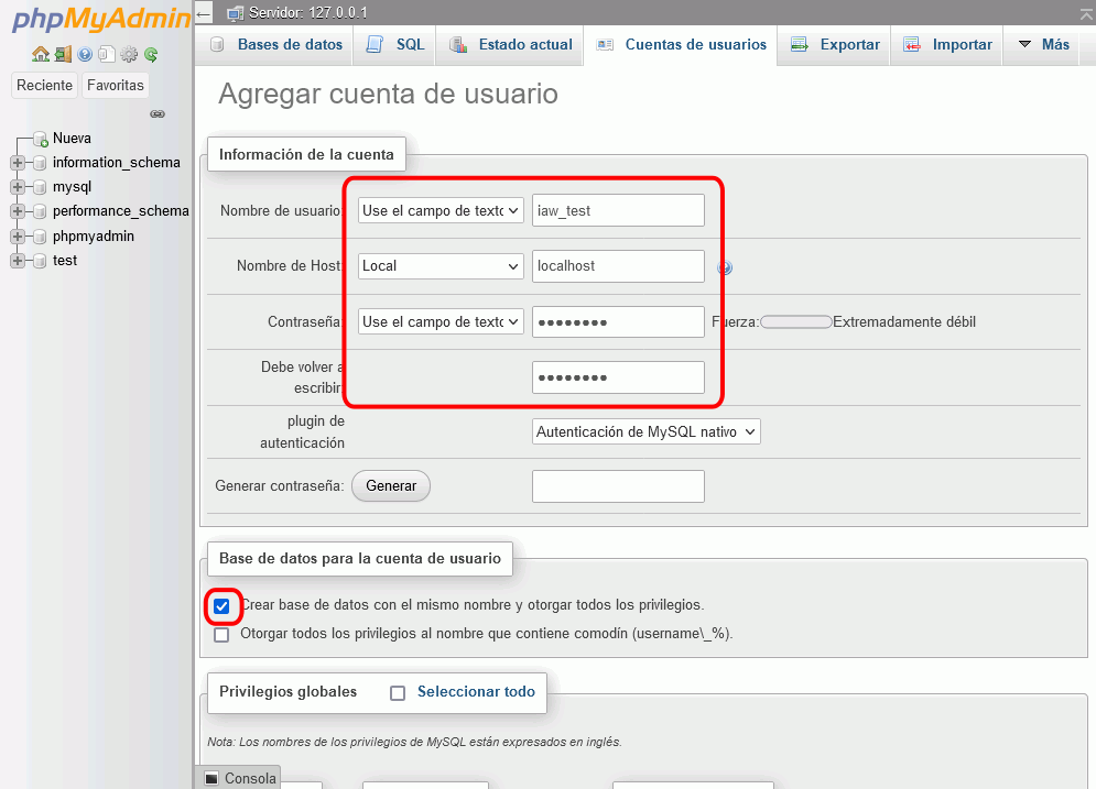 phpMyAdmin de XAMPP