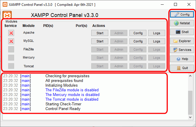 XAMPP - Panel de control