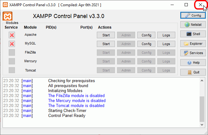 XAMPP - Minimizar el panel de control