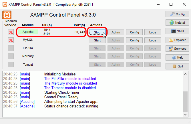 XAMPP - Detener Apache