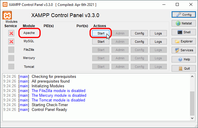 XAMPP - Panel de control