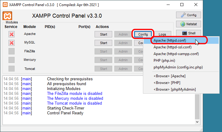 XAMPP - Abrir httpd.conf