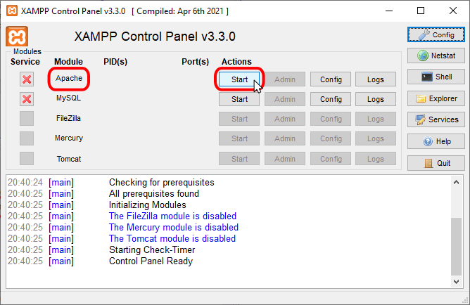 XAMPP - Panel de control