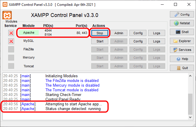 XAMPP - Apache arrancado