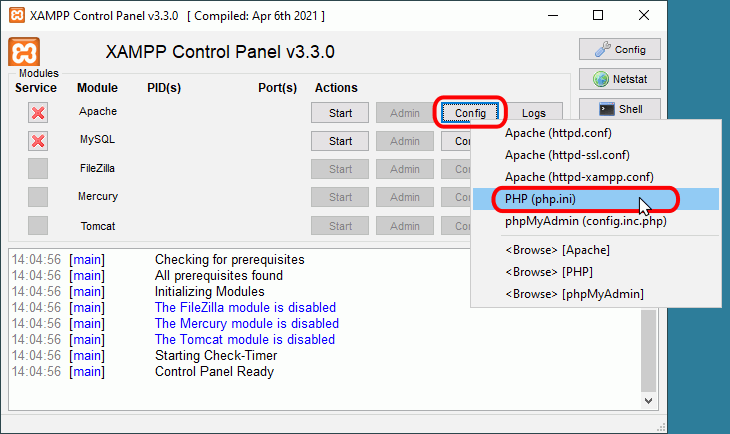 XAMPP - Abrir php.ini