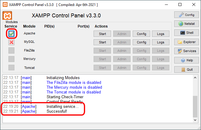 Panel de control de XAMPP