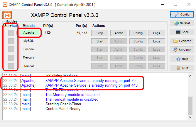 Panel de control de XAMPP