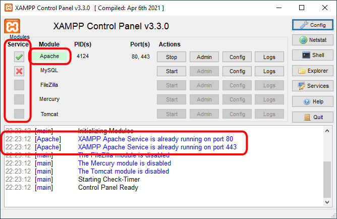 Panel de control de XAMPP