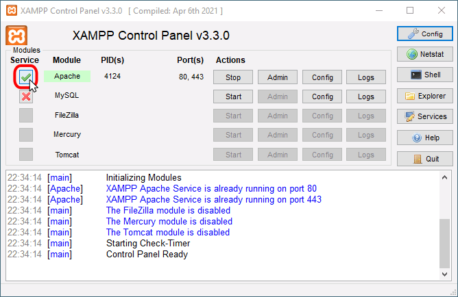 Panel de control de XAMPP