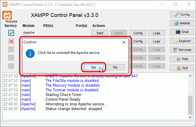 Panel de control de XAMPP