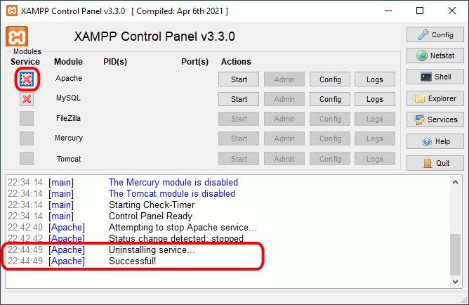 Panel de control de XAMPP