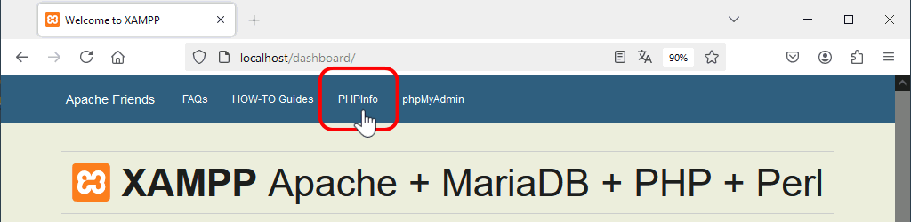 XAMPP. PHPInfo en página de administración