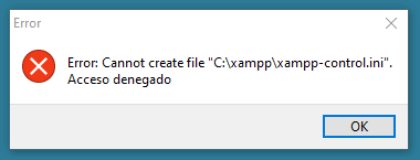 Error de XAMPP - permisos de xampp-control.ini