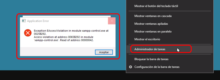 Error de XAMPP - Finalizar tarea