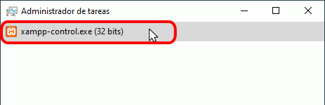 Error de XAMPP - Finalizar tarea