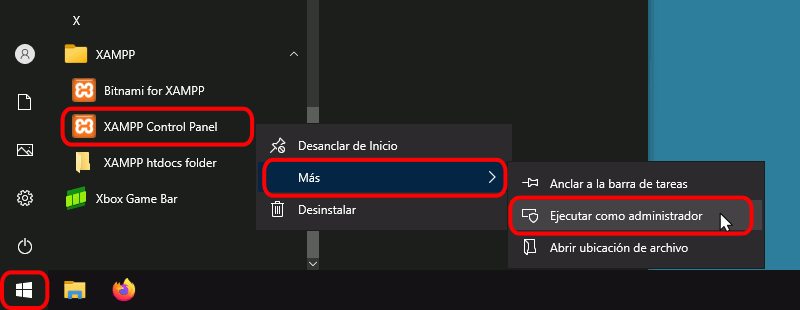 Error de XAMPP - Ejecutar como administrador